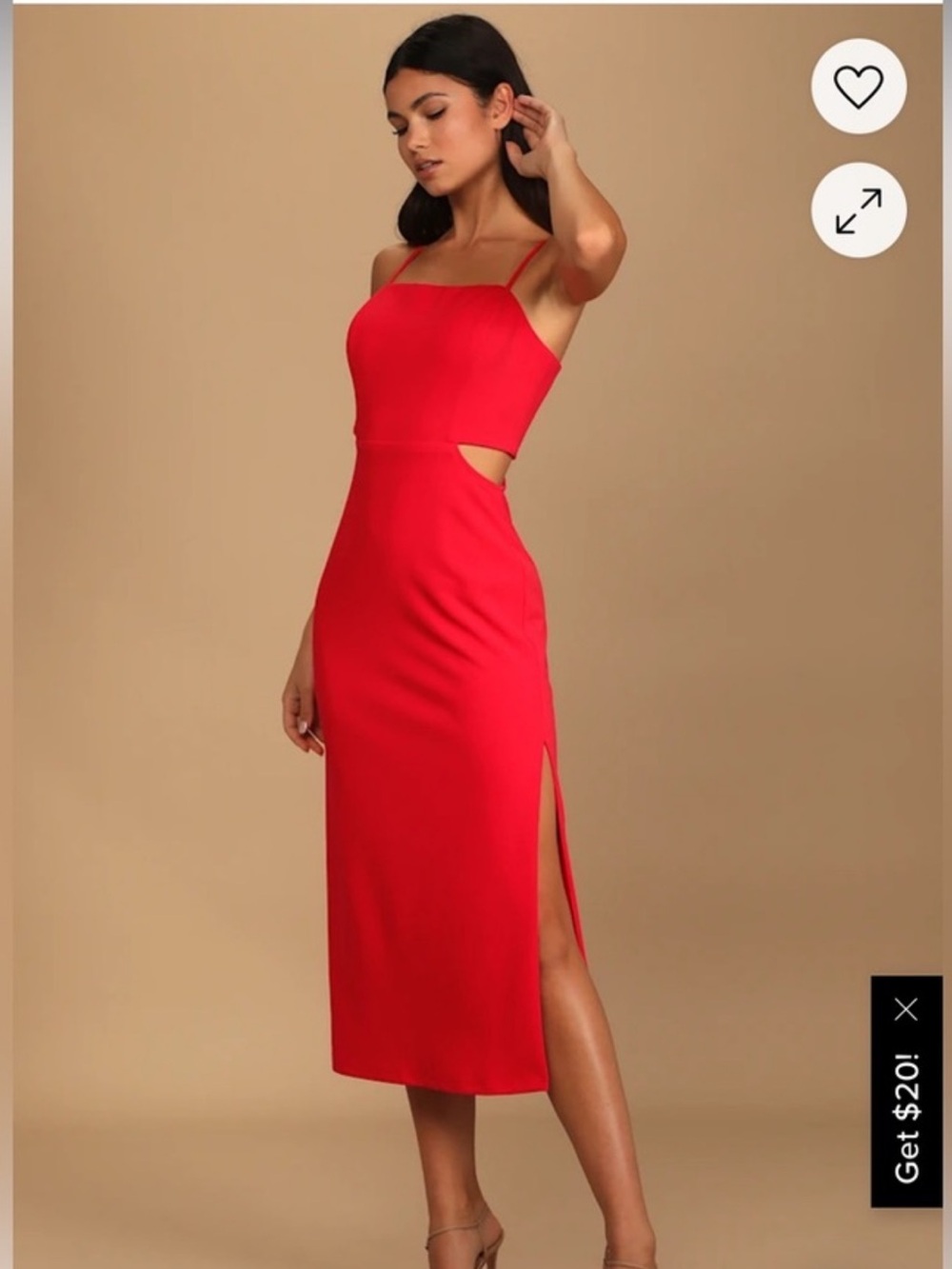 Lulu's Strappy Cutout Red Midi Dress with Side Slit
